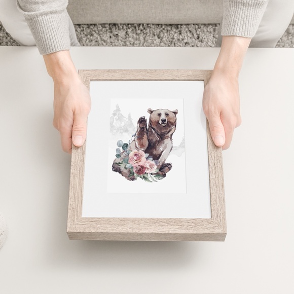 Watercolor Floral Bear Wall Art Print Poster Unframed - Picture 10 of 10